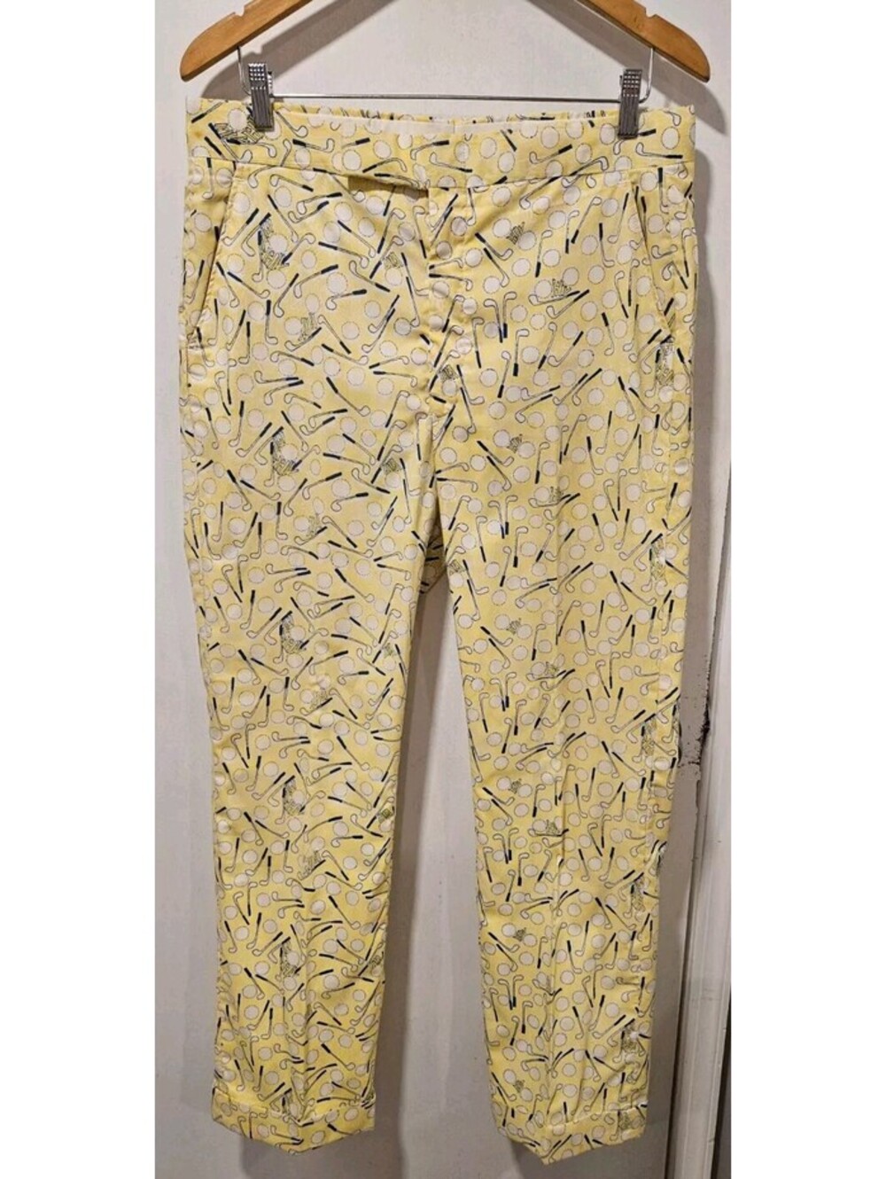 Lilly Pulitzer Men's Stuff Palm Beach Golf Pants Vintage Yellow Golf Clubs